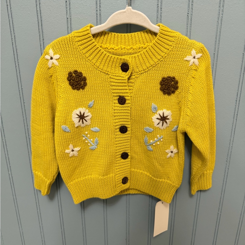Simplee Apparel Yellow Kids Jacket with Floral Embroidery